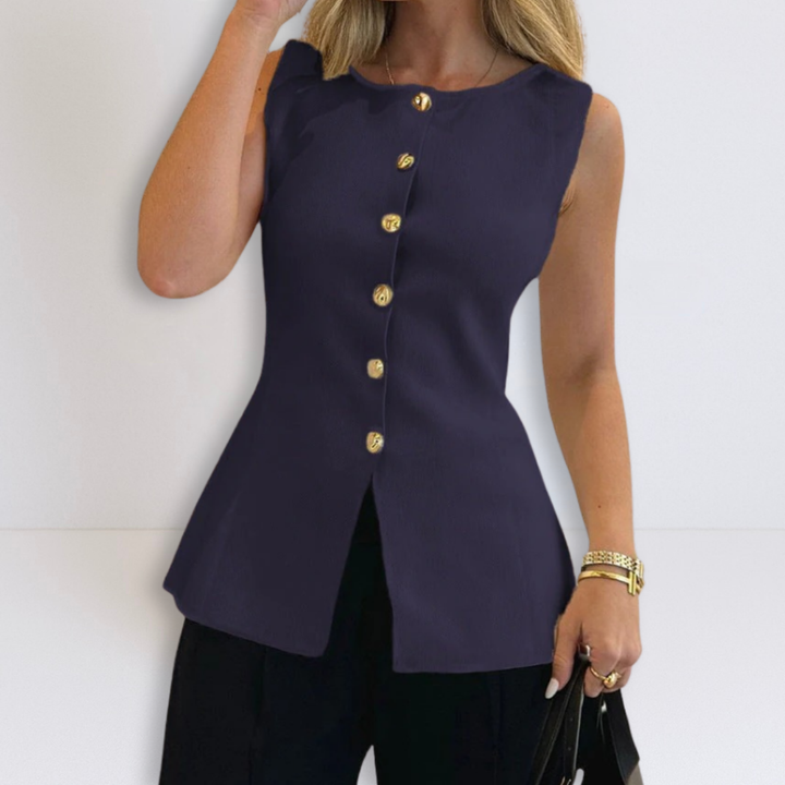 Rose | Sleeveless Button Peplum Top