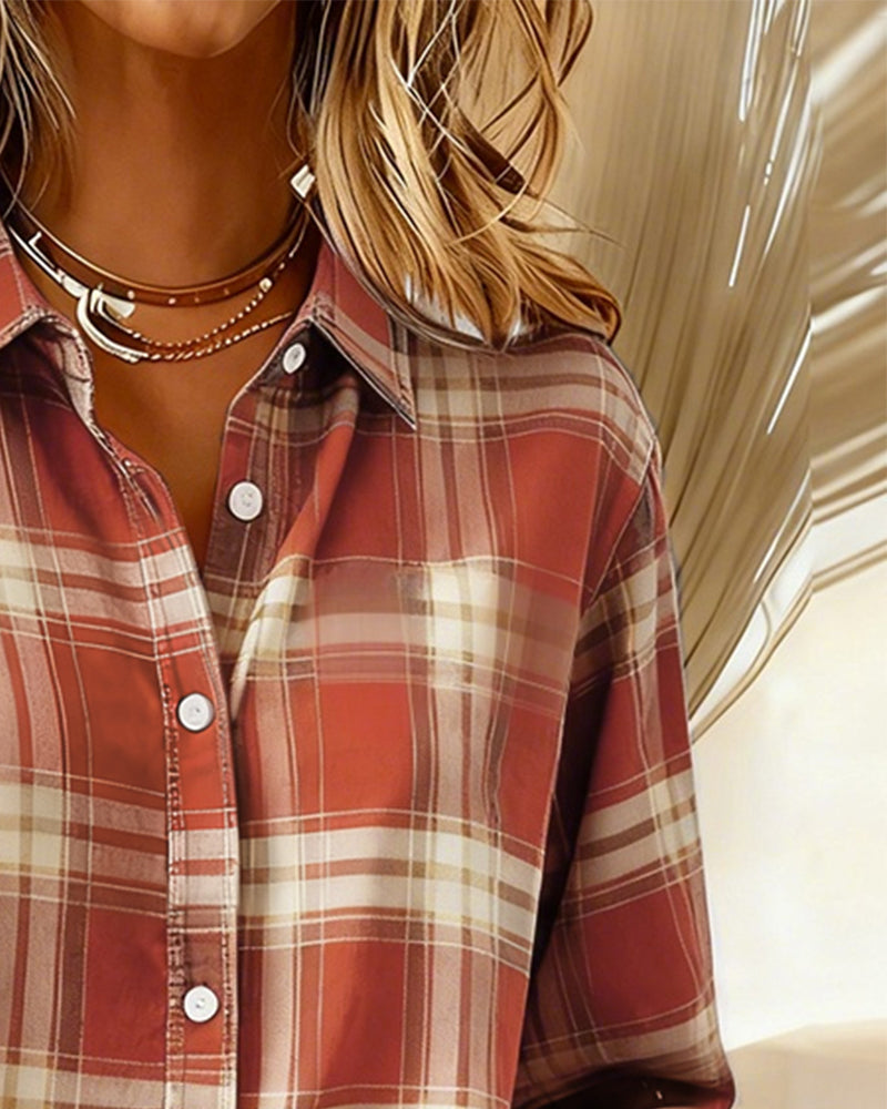 Xenna | Shirt with Check Pattern and Notched Collar