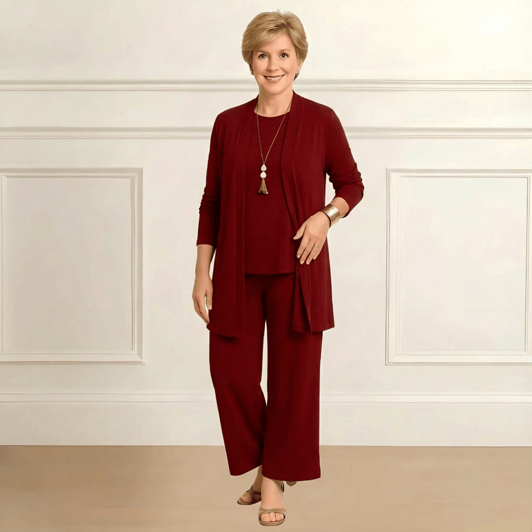 ROSY™ | Cardigan, Top & Trousers Set